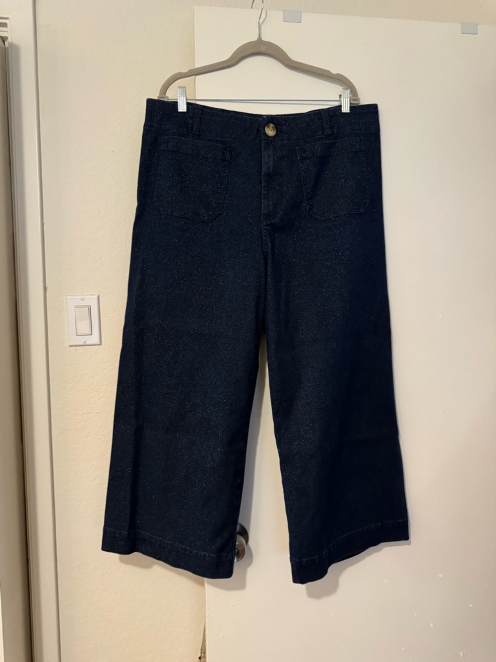 Maeve Sparkle Denim Wide-Leg Jeans in Dark Blue
